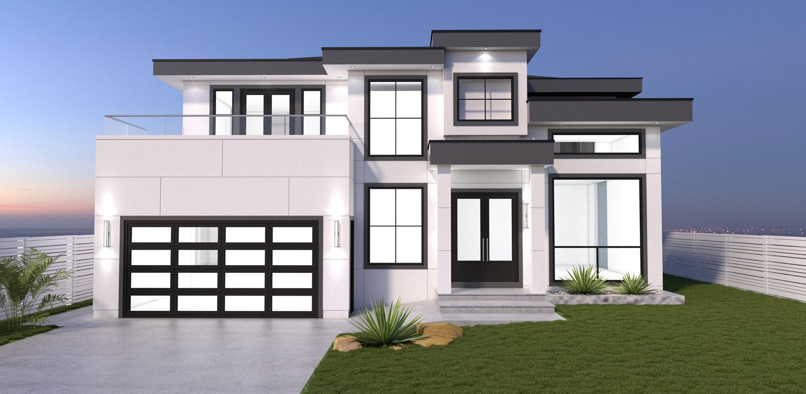 Contemporary White Estate — Evening Render
